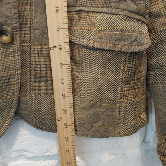 Vintage GAP Jacket Womans 8 Brown Houndstooth Plaid Patchwork Blazer Y2K Cotton. - Picture 13 of 16
